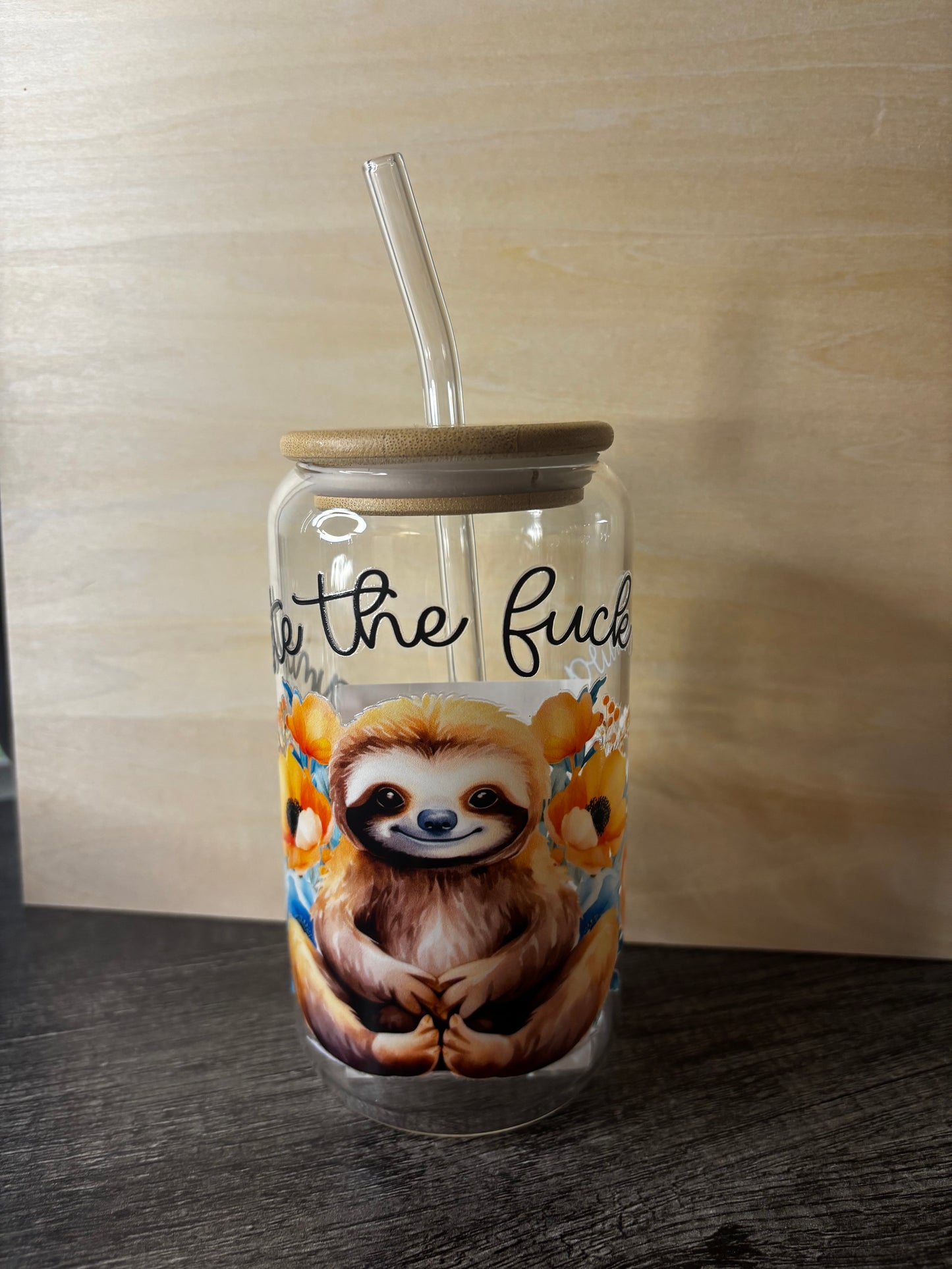 Namaste the f away 16oz glass can cup
