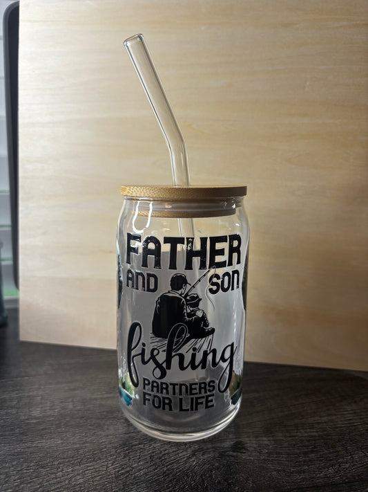 Father son 16oz glass can cup