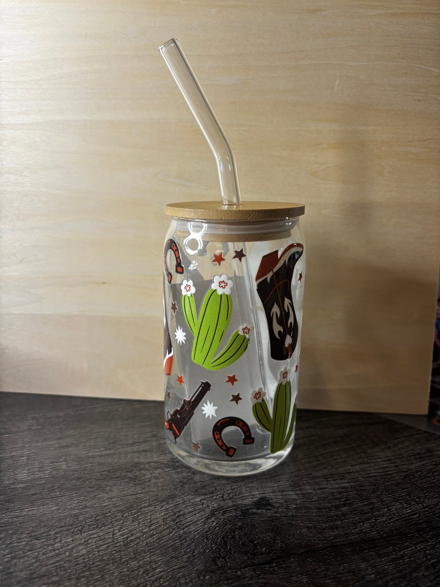 16oz cowboy glass can cup