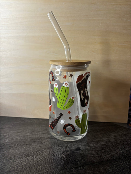 16oz cowboy glass can cup